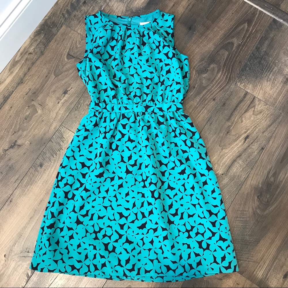 LOFT Turquoise & Navy Floral Dress 00P